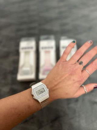 Casio Retro F-91W Plata Correa Transparente / Rosa