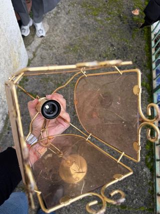 4 Lámparas de metal y cristal dorada