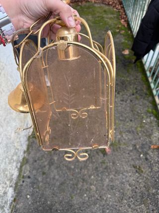 4 Lámparas de metal y cristal dorada