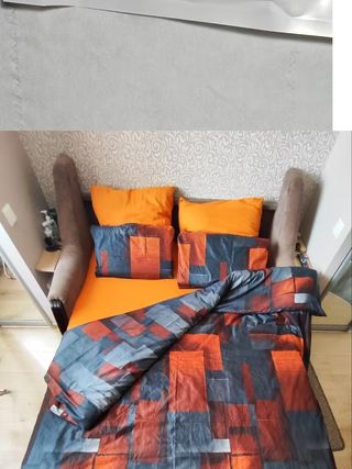 Jogo de Cama Poliéster Laranja e Cinza