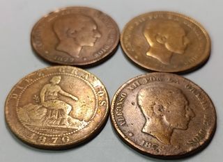 Lote 4 monedas 10 céntimos 1870-1879