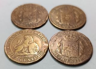 Lote 4 monedas 10 céntimos 1870-1879