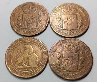Lote 4 monedas 10 céntimos 1870-1879