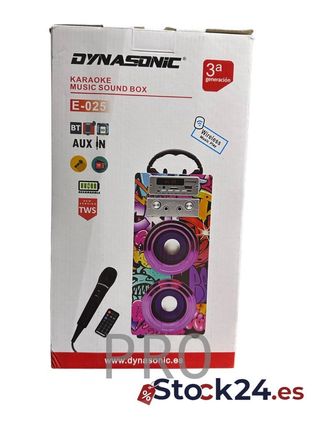 DYNASONIC - (3ª Gen Altavoz Bluetooth Portatil con Modo Karaoke y Micrófono, Radio FM y Lector USB SD (Modelo 15, Luces Discoteca)