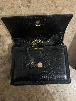 Bolso YSL Piel Cocodrilo Negro Dorado