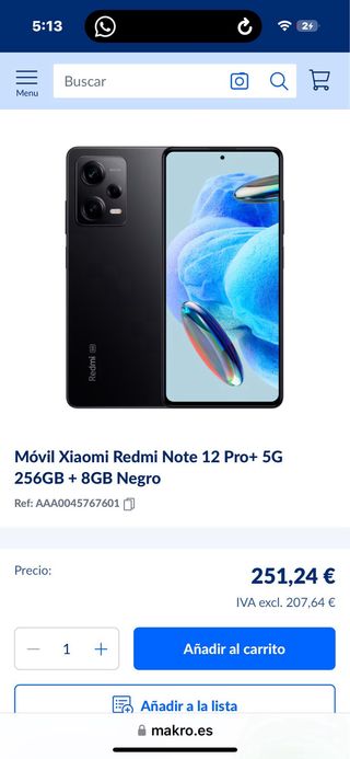 Xiaomi Redmi Note 12Pro+ 5G 256GB+8GB Negro