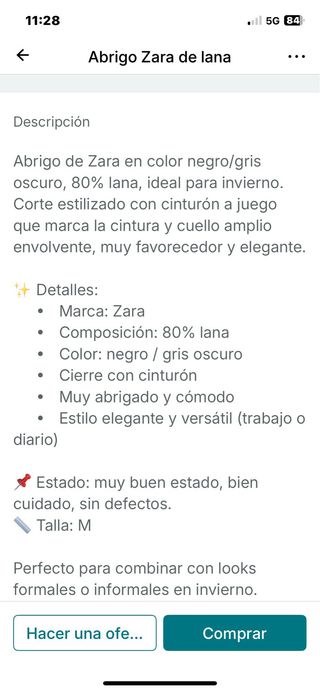 Abrigo Zara cuello envolvente lana negro