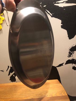 Vassoio acciaio inox con manici dorati