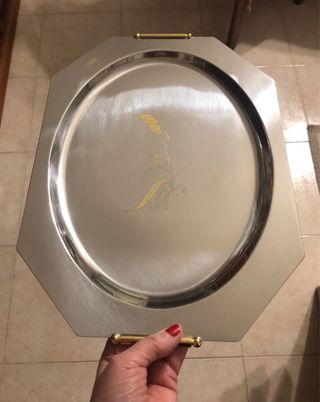 Vassoio acciaio inox con decoro oro 24K