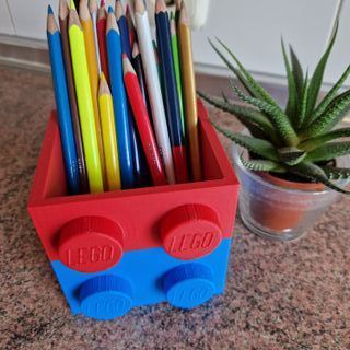 Portalápices Estilo LEGO Rojo y Azul