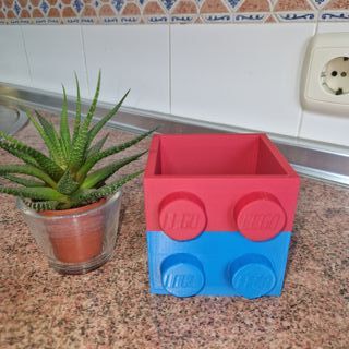 Portalápices Estilo LEGO Rojo y Azul