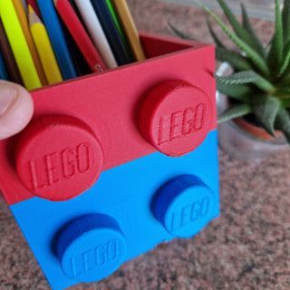 Portalápices Estilo LEGO Rojo y Azul