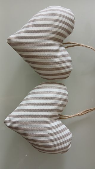 2 Cuori Shabby Chic Righe Beige da appendere