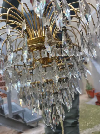 Lámpara vintage de cristal y metal dorado