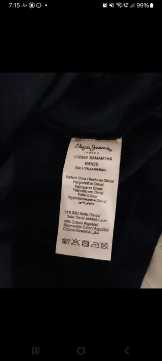 Blusa Pepe Jeans azul marino T40 , algodón y seda.