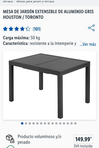 Mesa Jardín Extensible Aluminio Gris