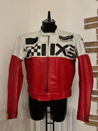 Giacca Moto Pelle Rossa e Bianca