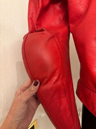 Giacca Moto Pelle Rossa e Bianca