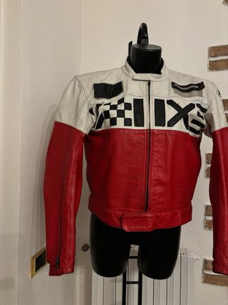 Giacca Moto Pelle Rossa e Bianca