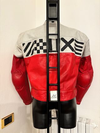 Giacca Moto Pelle Rossa e Bianca