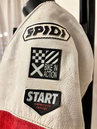 Giacca Moto Pelle Rossa e Bianca