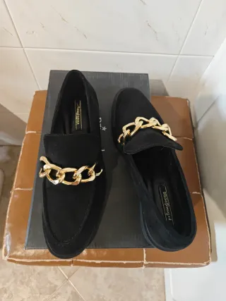 Mocassini Primadonna Nabuk Nero con Catena Oro