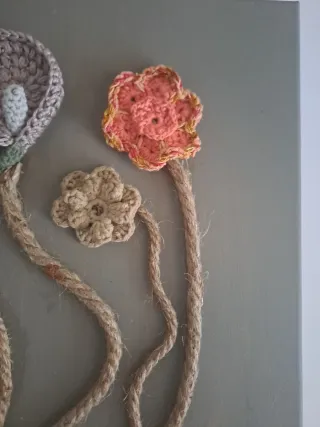 Cuadro rústico flores crochet tela y yute