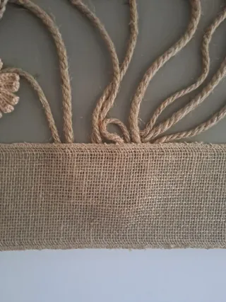 Cuadro rústico flores crochet tela y yute