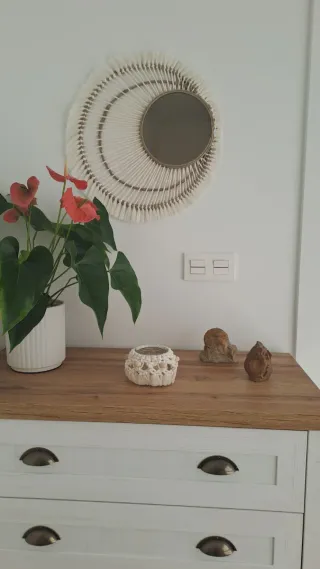 Portavelas Macramé Blanco y Madera