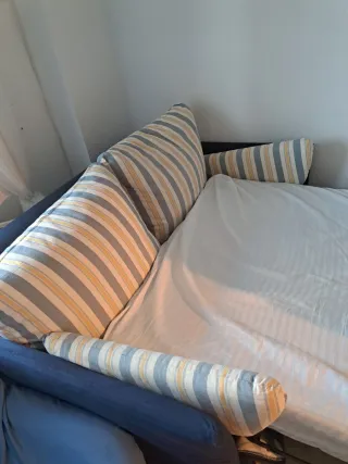 Sofá Cama Tela Azul y Multicolor