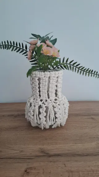 Jarrón Macramé Algodón y Cristal