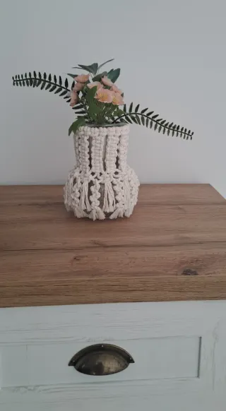 Jarrón Macramé Algodón y Cristal