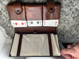 Porta carte vintage 1970 in pelle marrone