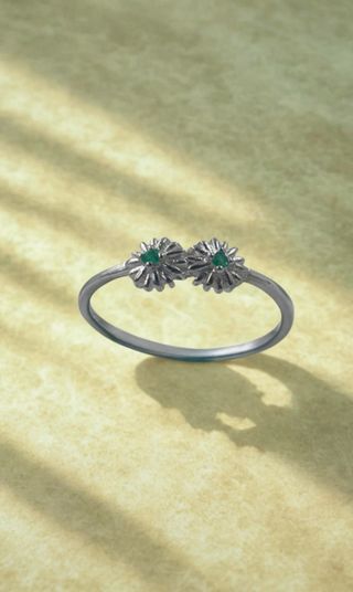 Anillo Plata 925 Flores Esmeralda Natural