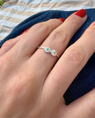 Anillo Plata 925 Flores Esmeralda Natural