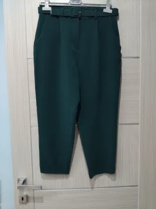 Pantaloni alla caviglia donna verdi con cintura