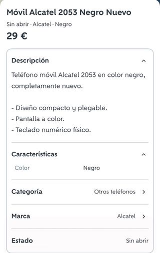 Móvil Alcatel 2053 Negro a Estrenar