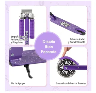 Patinete infantil morado con luces