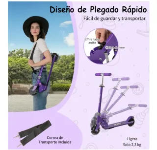 Patinete infantil morado con luces