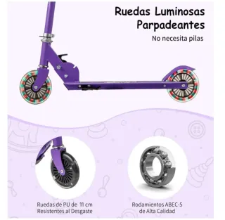 Patinete infantil morado con luces