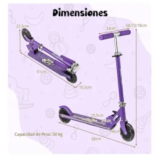 Patinete infantil morado con luces