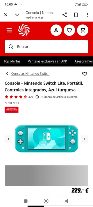 Consola Nintendo Switch Lite Azul Turquesa