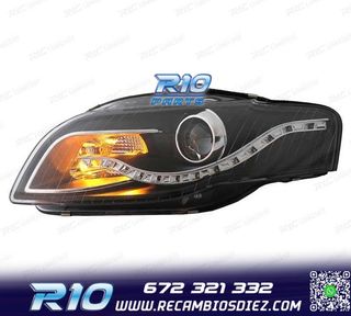 FAROS AUDI A4 B7 LUZ DIURNA LED FONDO NEGRO 04-07