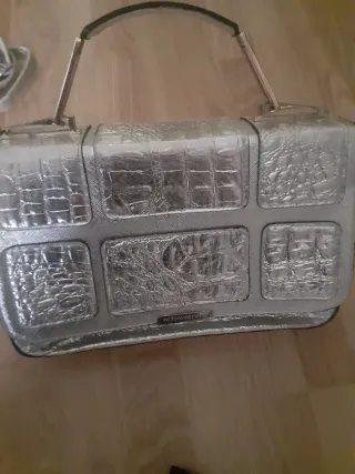 Borsa argento effetto coccodrillo e leggins TG m