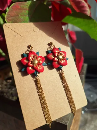 Pendientes Flor De Pascua de Arcilla Polimérica