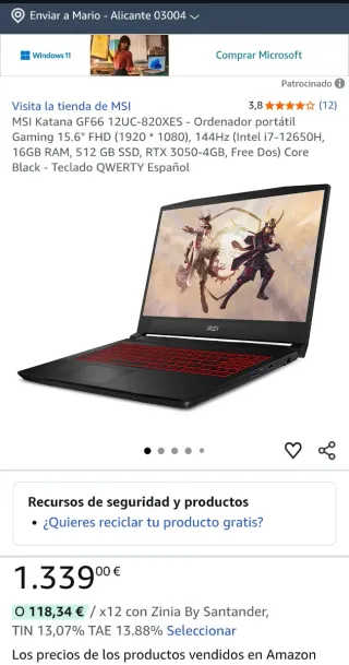 PORTATIL MSI GAMING i7 12Th