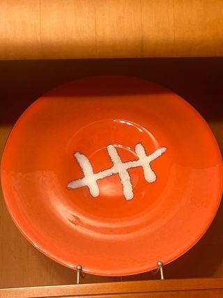 Plato decorativo naranja con soporte 40 cm diametr