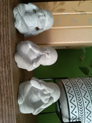 Set 3 Statue Bambini Buddha Pietra Grigio