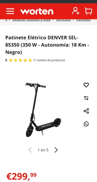 Patinete Eléctrico Denver SEL-85350 Blanco