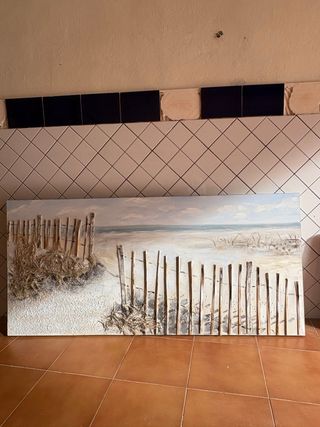 Cuadro playa con vallas de madera